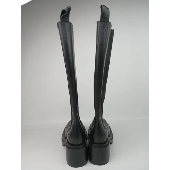 Bottega Veneta Tall Lug High Top Chelsea Boots Black Leather Chunky Size 38.5